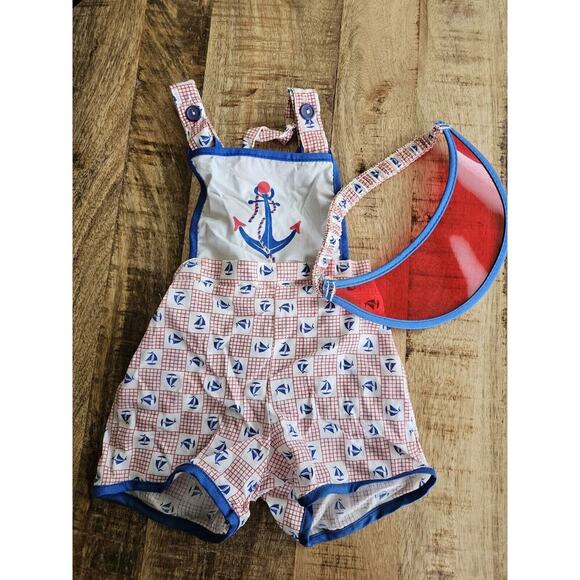 Polar Infantswear Other - Vintage Polar Infantswear Nautical Sailboat Romper With Visor 9M Made in USA